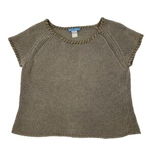 White + Warren Short Sleeve‎ Whip Stitched Neutral Linen Sweater Size Large